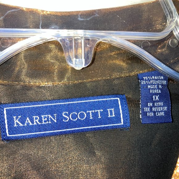 Vintage Karen Scott II Iridescent Bronze / Brown Blouse Size 1X - Picture 4 of 12